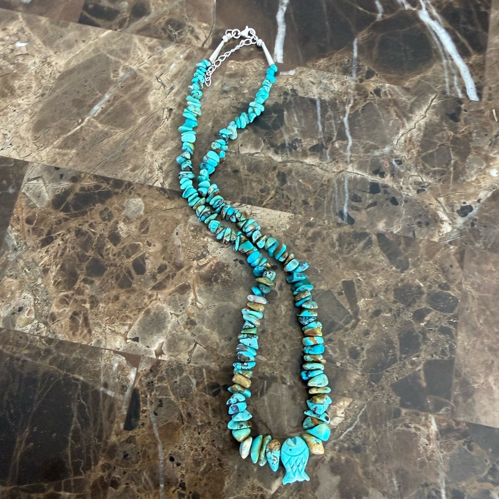 Navajo Turquoise Chip Necklace with Fish Pendant